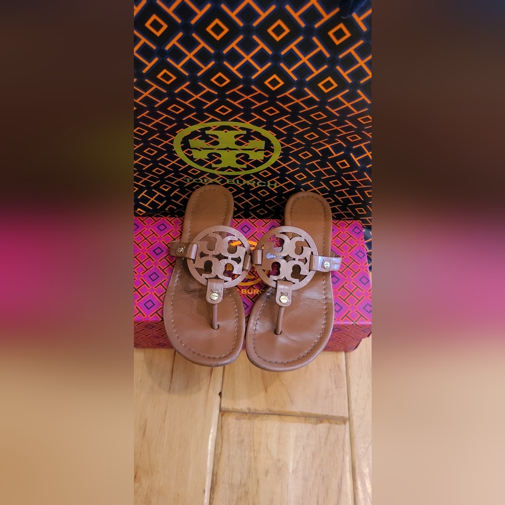Tory Burch Designer Brown Miller Sandals Thong Flip Flop Sz 7